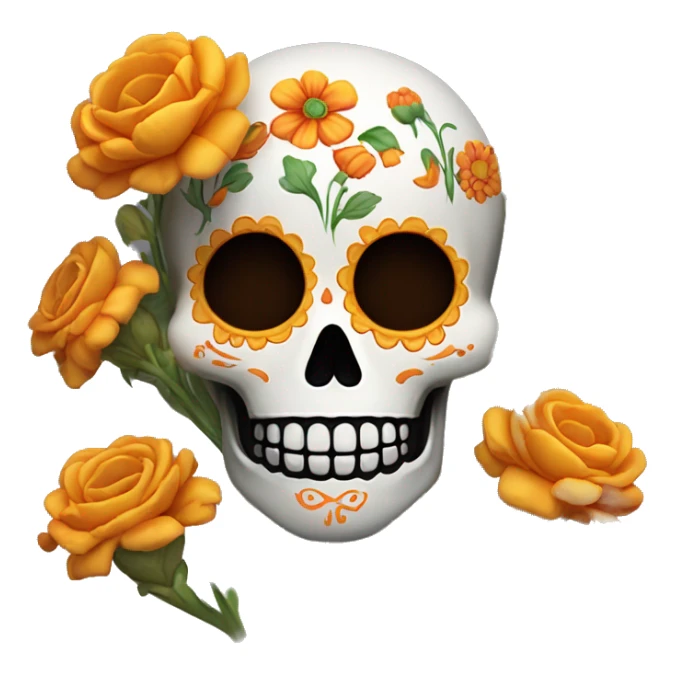 Day of the dead skul with cempasuchil flowers sticker