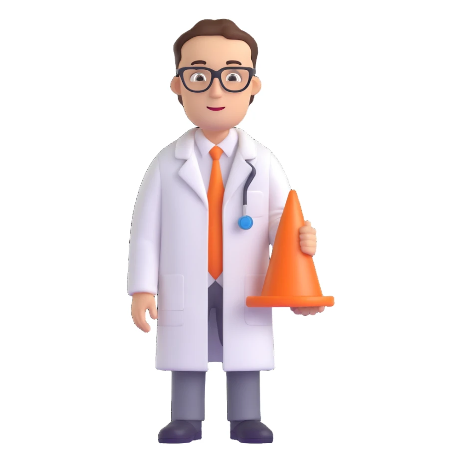 Coneheads man with a cone-shaped head, wearing a lab coat and glasses sticker