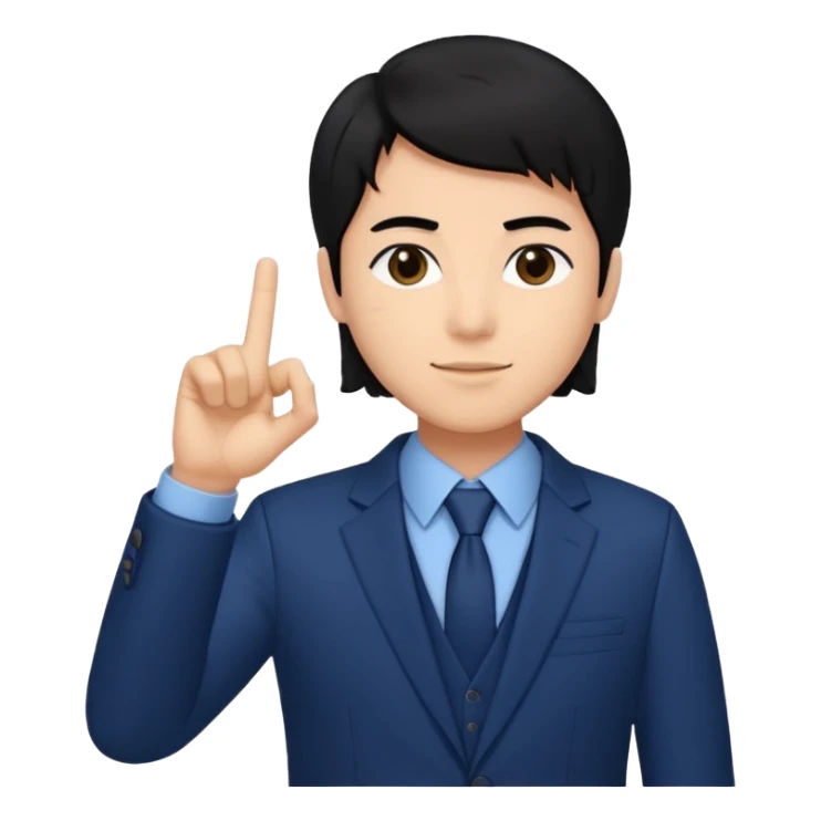 Copy this photo, the face like the same with finger heart 🫰🏻 and dark blue suit , the hair color is black sticker