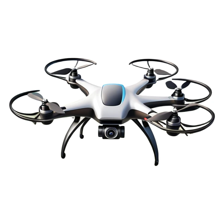 An icon showing a racing quadcopter drone in the foreground, flying at high speed through a course filled with obstacles and checkpoints. Other drones zoom in the background over a dynamic landscape. Transparent background highlights the thrill and precision of drone racing. sticker