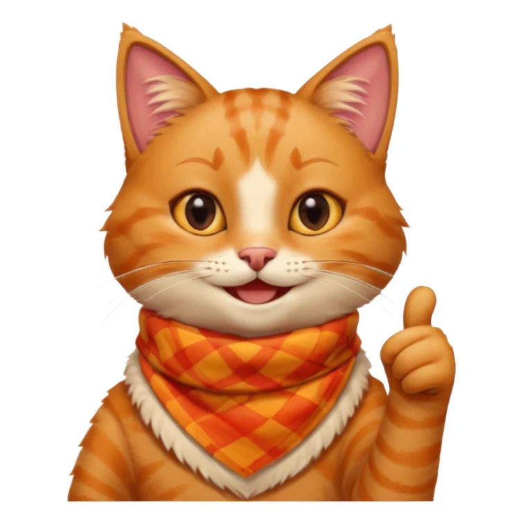 Cat smiling and giving thumbs up, wearing red Checkered Triangle scarf sticker