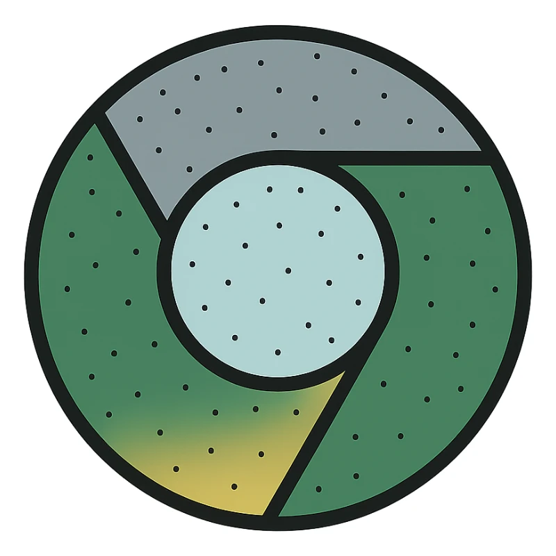 chrome browser icon, flat icon style, color scheme grey dark green, stippling effect, low detail, suitable for ico format, personal use sticker