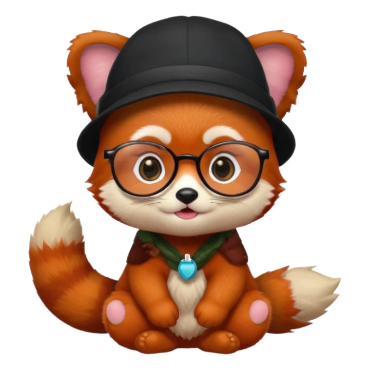 baby Red panda wearing black hat and glasses sticker