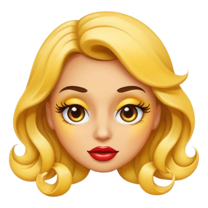 sassy yellow emoji face with long curled eyelashes, thick glossy lips, smirking expression, dramatic eyeshadow, side-eye look, bratty attitude, classic apple emoji style sticker