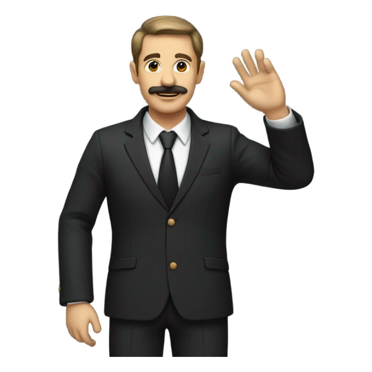 Man in dark suit with short mustache saluting sticker