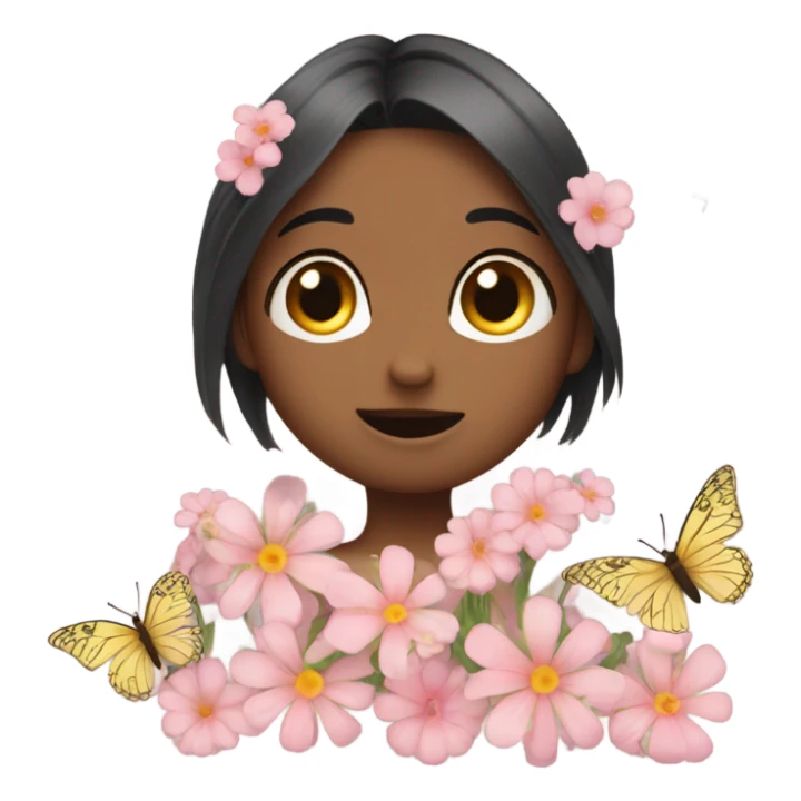 shy uwu emojis with flower and butterfly sticker