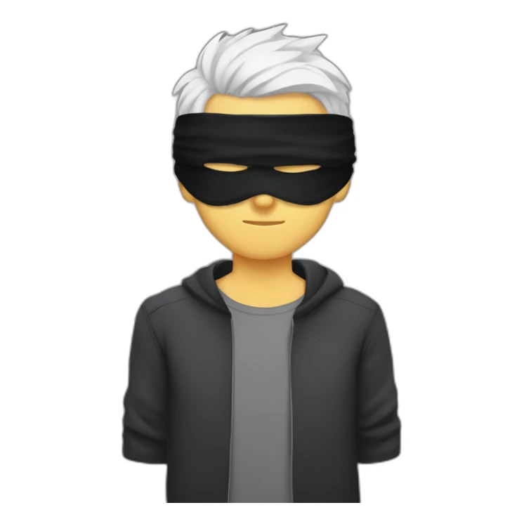 white-haired young man with black blindfold covering his eyes , with spike hair sticker