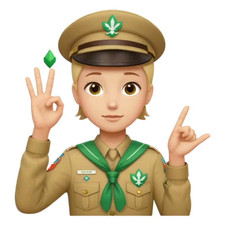 “Emoji-style person in a scout uniform making a balancing gesture with both hands. One hand holds a red cross (not allowed), the other a green checkmark (allowed). Thoughtful expression, simple clean emoji design, centered, transparent background.” sticker