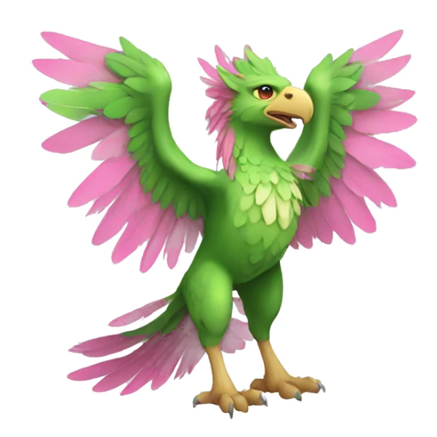 Full-body green gryphon with pink wings and pink tail-feathers sticker