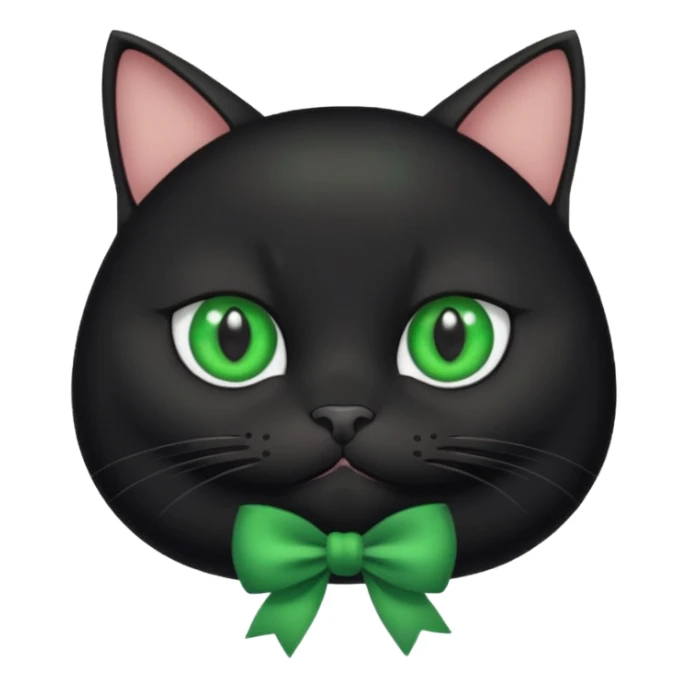 fat black cat with a white circle on their chest and green eyes with a green bow  sticker