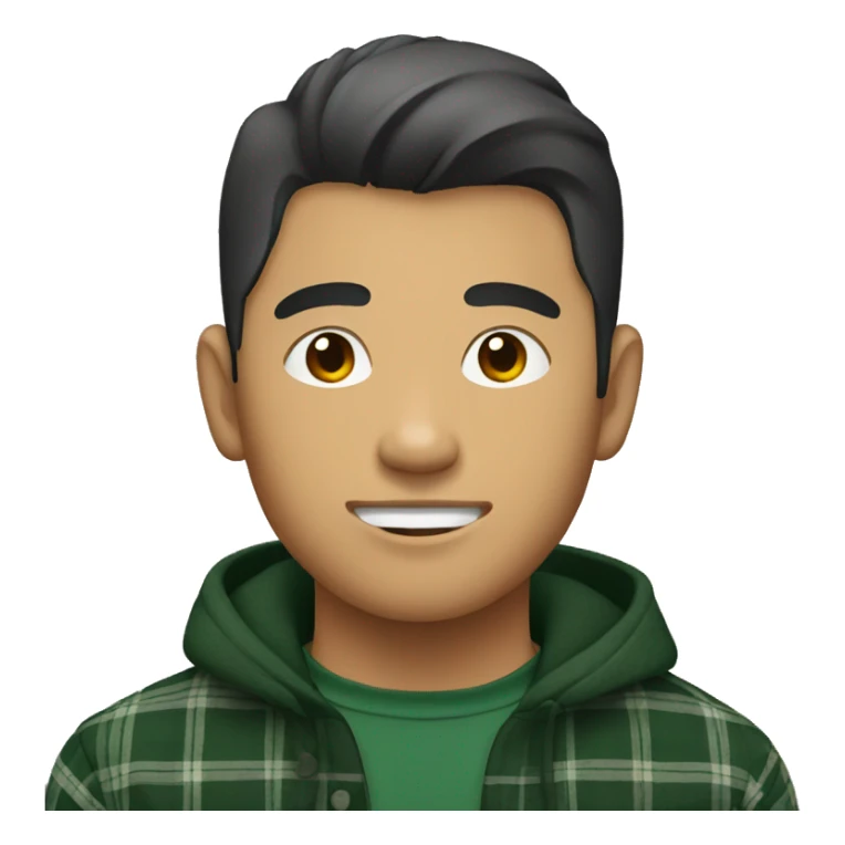 Tan asian guy with wolfcut and a dark green flannel sticker