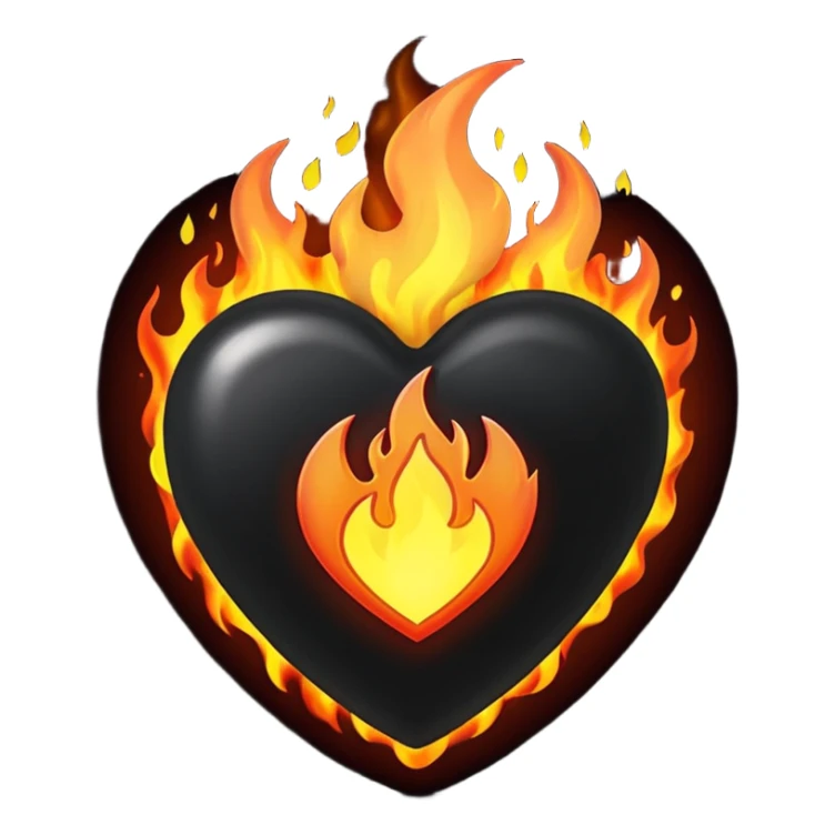 The heart is black and there is fire around sticker