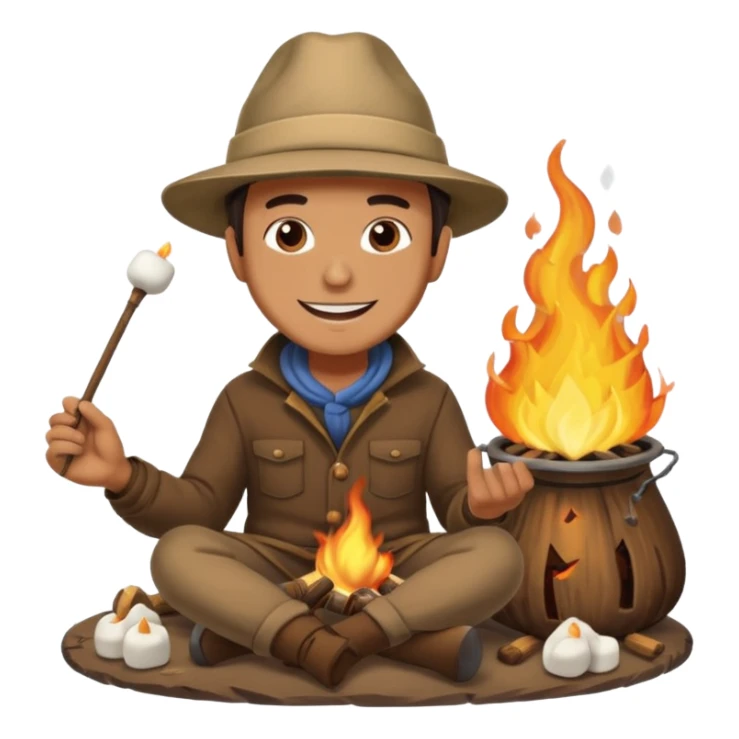 A man roasting marshmallows over the campfire with a warm grin. sticker