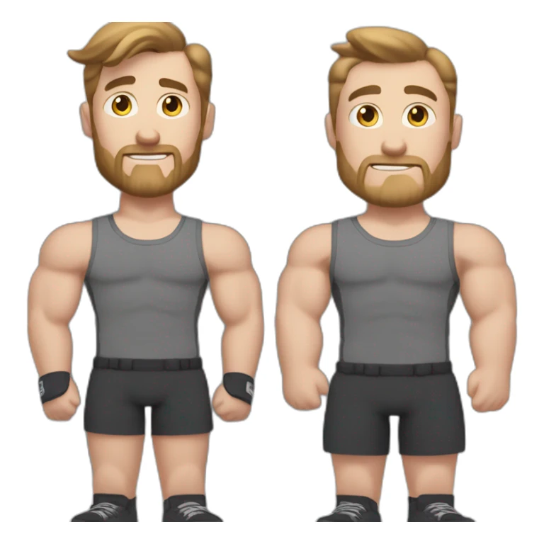 Full height Actively gesturing with hands Pale skinned Fit Man With the biceps and brown hair with Bristle in dark gray Sleeveless Mike, black oversize sports shorts and white Sneakers sticker