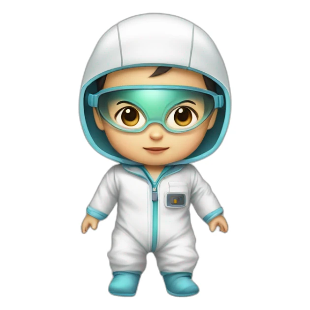 asian baby boy with lab suit and goggle sticker