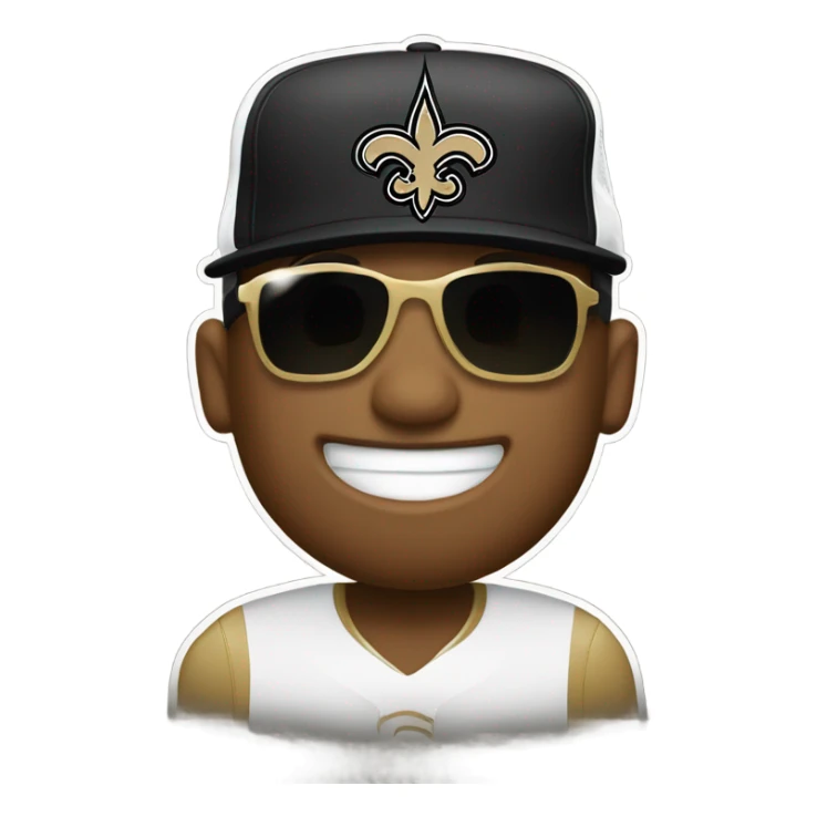 Hart wearing sunglasses and a New Orleans Saints baseball cap sticker