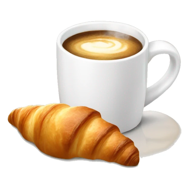 a white mug with steaming coffee and a fresh croissant next to it sticker