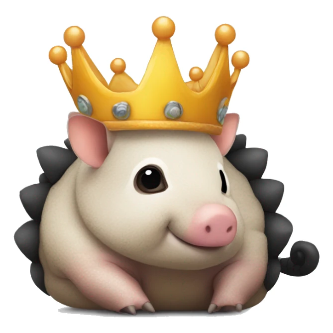 Black chubby round armadillo pig panda centipede armadillo wearing a crown sticker