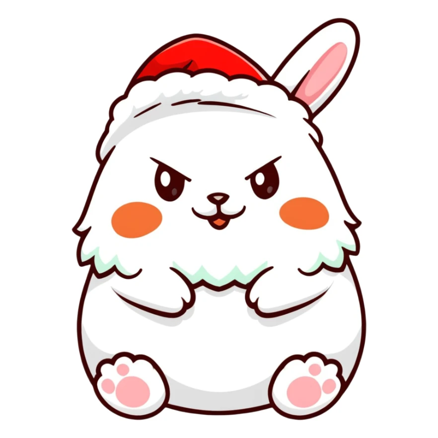 fluffy white angora rabbit wearing red and green Christmas hat being held sticker