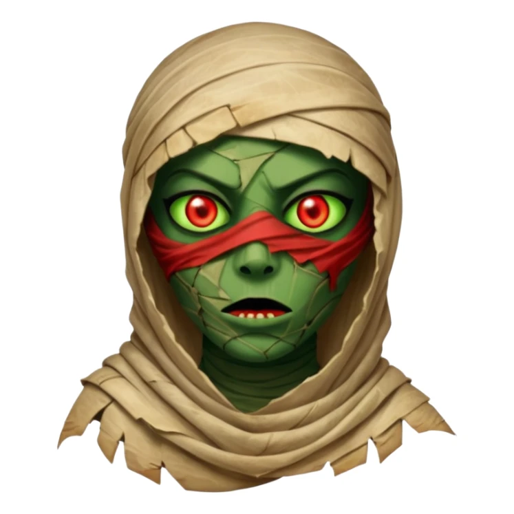 Mummy Cursed: Torn wrappings, glowing red eyes, green mist around.
 sticker