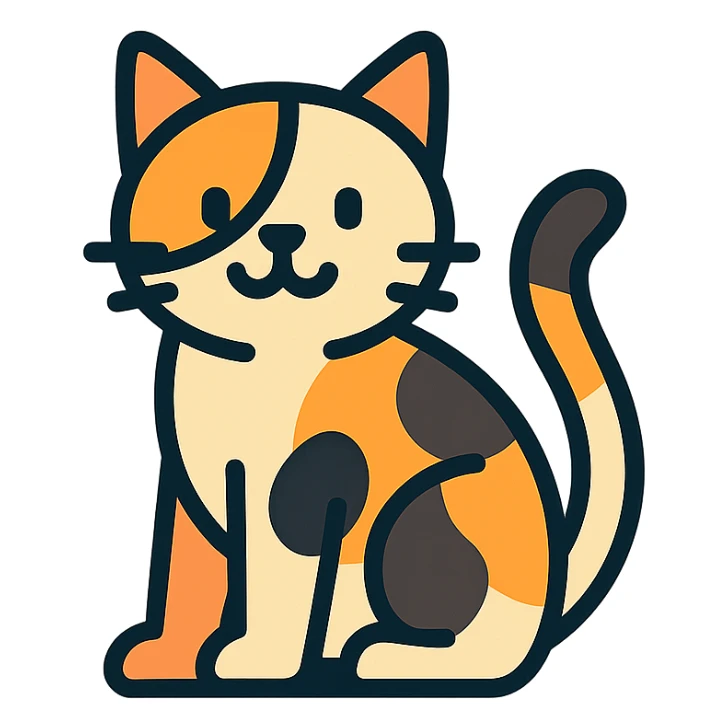 calico cat, playful and modern color outline icon style sticker