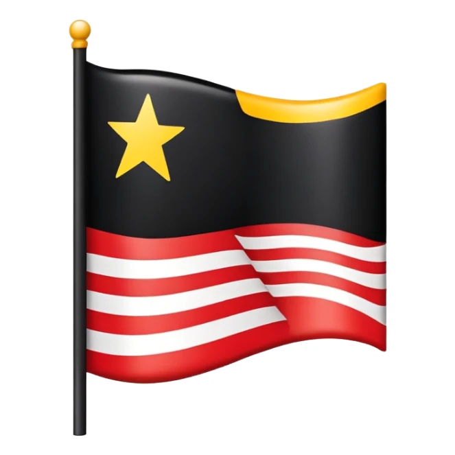 A wavy black and red rectangle with a medium sized yellow circle in the middle, make it a flag without the flagpole sticker