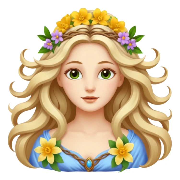 A beautiful goddess Eostre with flowing hair and spring flowers sticker