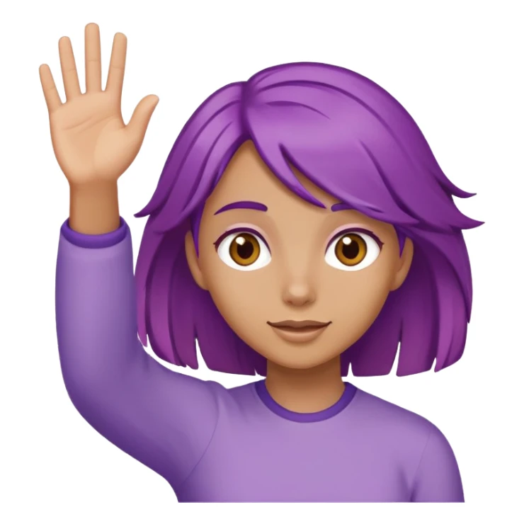 Chica trigeña con el cabello color violeta ojod color cafe saludando sticker