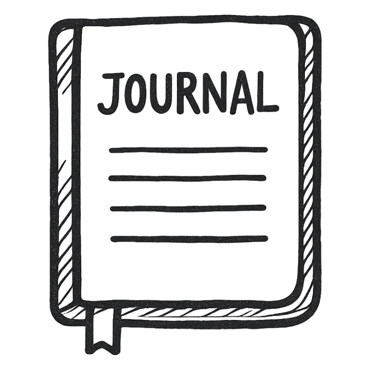A journal icon, hand-drawn style with a book cover and visible lines, giving it a personal touch. sticker