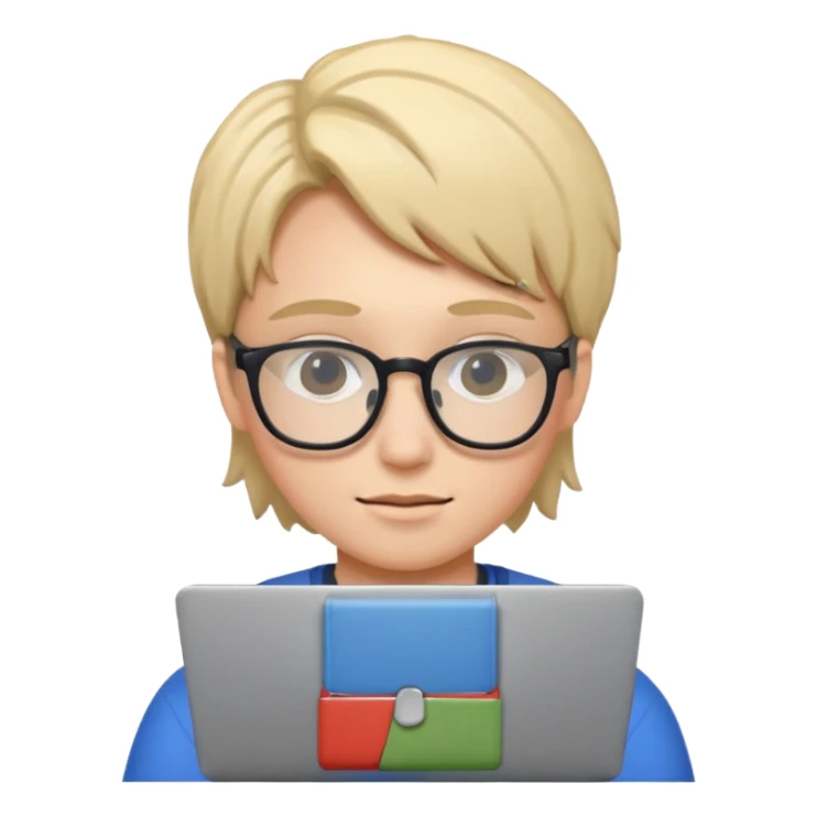 un estudiante con lentes y su laptop sticker