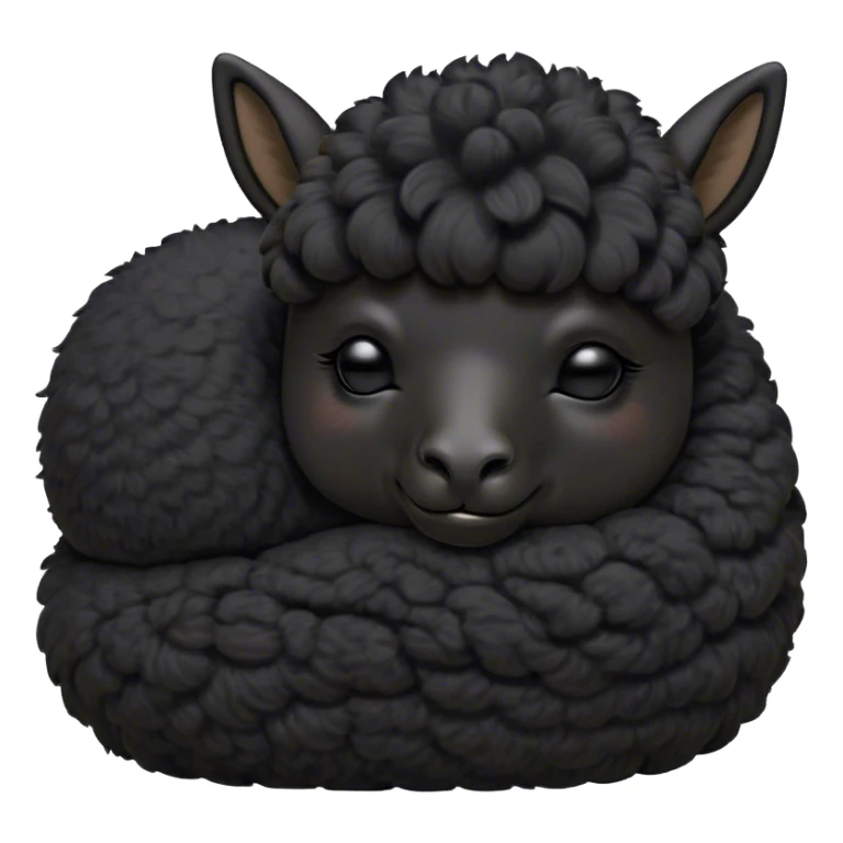 Meme-Worthy Cute Sleeping Black Alpaca Portrait Emoji, Head resting peacefully with a contented smile, showcasing a delightfully sturdy build and a luxuriously soft jet-black fleece, eyes shut in a serene nap, Simplified yet hilariously adorable features, highly detailed, glowing with a soft, drowsy light, high shine, relaxed and utterly lovable, stylized with an air of playful laziness, bright and heartwarming, soft glowing outline, capturing the essence of a comically sleepy alpaca, so meme-worthy it feels like it could instantly become the next viral sensation of adorable slumber! sticker