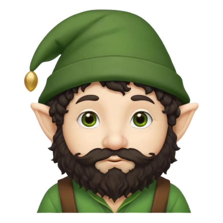 Gnomo con, capelli ricci scuri, occhi marroni, cappello verde sticker