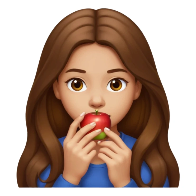 chica con gesto de morderse la uña, pelo largo castaño, estilo emoji Apple sticker