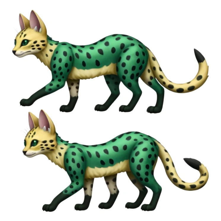 Epic complex detailed dark-deep-green, black, realistic Fakémon-Sprigatito-Floragato-Meowscarada-Trico-Sergal-Serval-Vernid-creature (full body) sticker