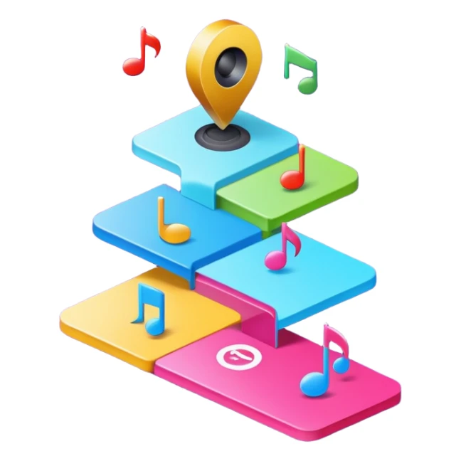 modern digital roadmap icon for independent musicians, clean colorful upward path with small icons representing audience, branding, content, playlists, superfans, campaigns, monetization, no text, no antique or parchment elements, fresh and digital style sticker