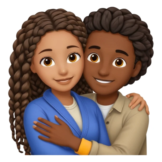 dark skin, black girl with black and brown braids, hugging her middle eastern boyfriend with wavy brown hair and medium to light skin sticker