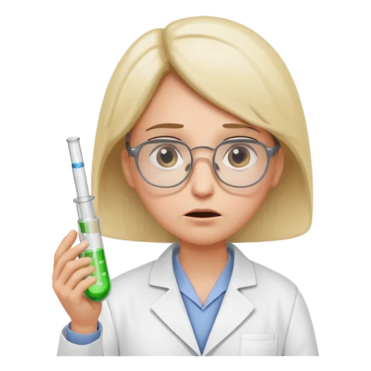 Frowns with Glasses,  Disappointed Scientist: Lab coat, thin glasses, holding test tube, upset expression
 sticker