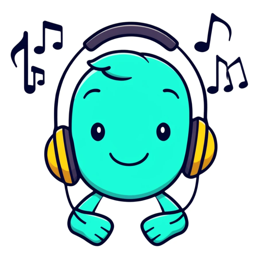Cute headphones with smiling face and music notes around sticker