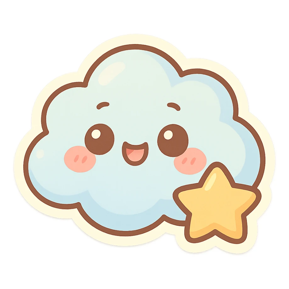 chibi sticker-style cloud with a star accent, cute and exaggerated sticker