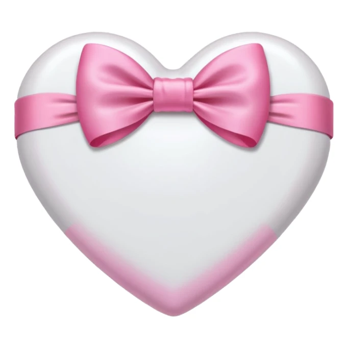 An iPhone emoji White Heart with a Pink bow wrapped around it's center sticker