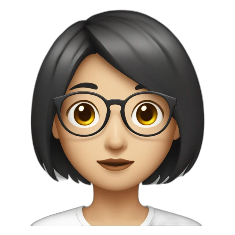 short hair, girl, asia, glasses,one,black sticker