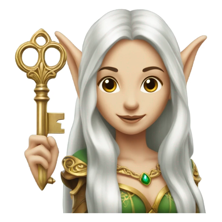 an elf woman login holding a big key sticker