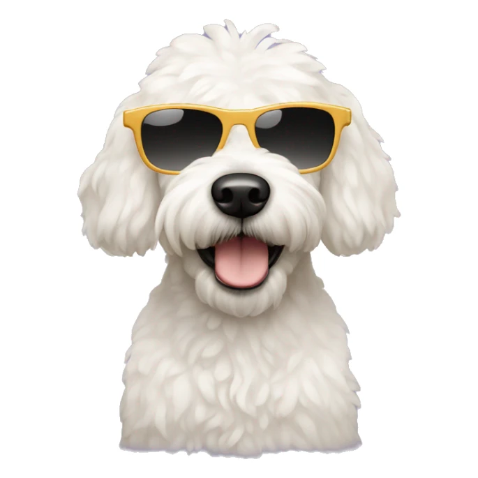 White mini golden doodle with sunglasses sticker