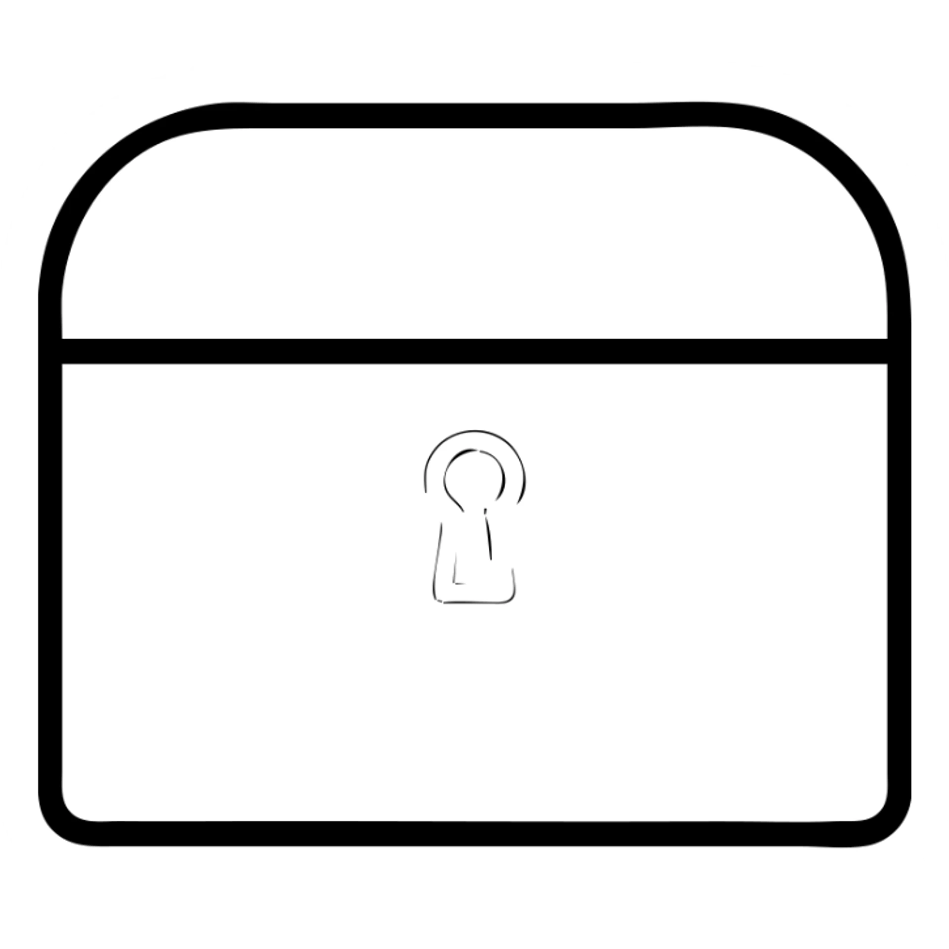 absolute bare minimum chest outline in red, extremely sparse and minimal, with just one tiny added detail - a small red keyhole or lock sticker