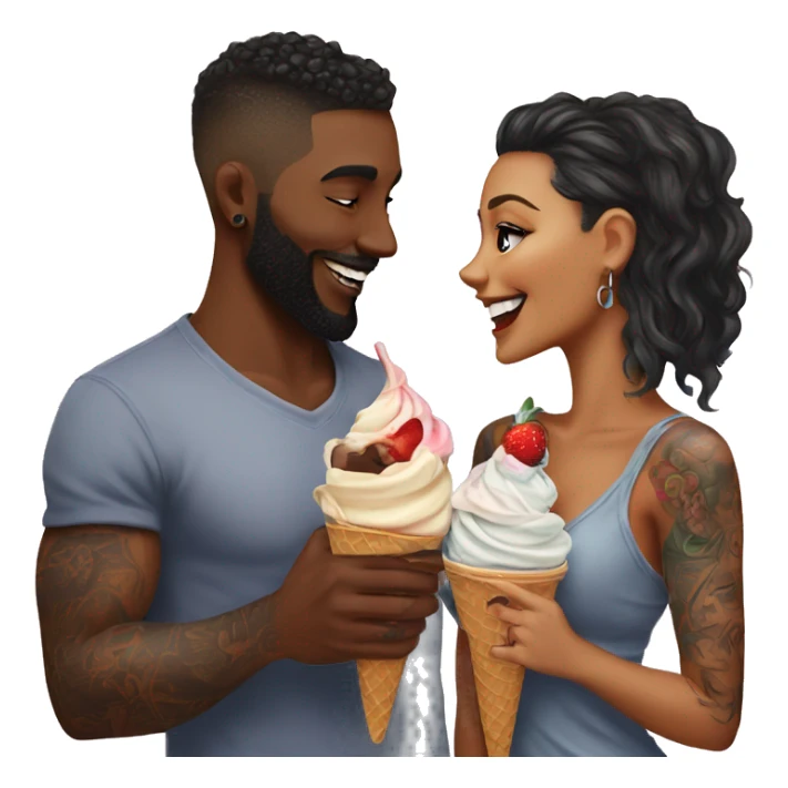 Romantic ice cream date for beautiful tattooed couple sticker