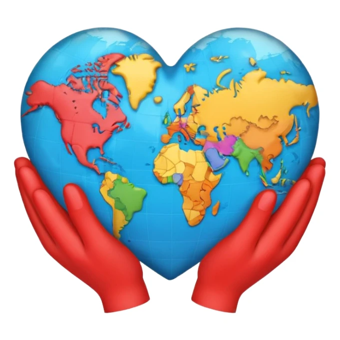 heart with continents held by hands iOS style emoji sticker