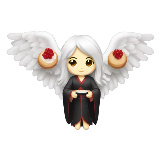angel holding japanese maki with vampire on the side sticker