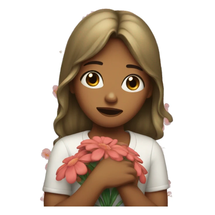The girl is crying with flowers in her hands. sticker