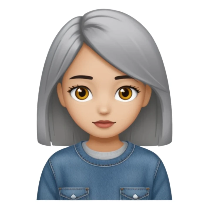 Niña colocha pelo negro ojos café suéter gris y baggy jeans sticker