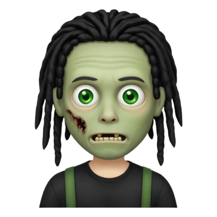 memoji iphone zombie with black dreads black tee and braces sticker